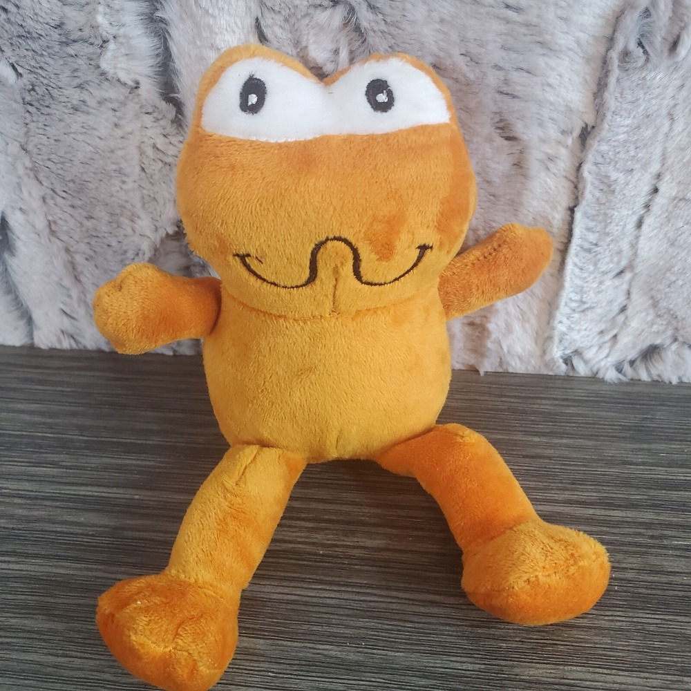 Orange Stuffed Frog Plush 7" Mini Animal Toy Floppy Legs Wavy Stitched Mouth